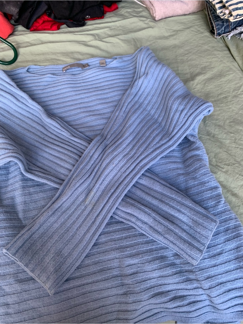 Vince Light Blue Ribbed V-Neck Wrap Sweater